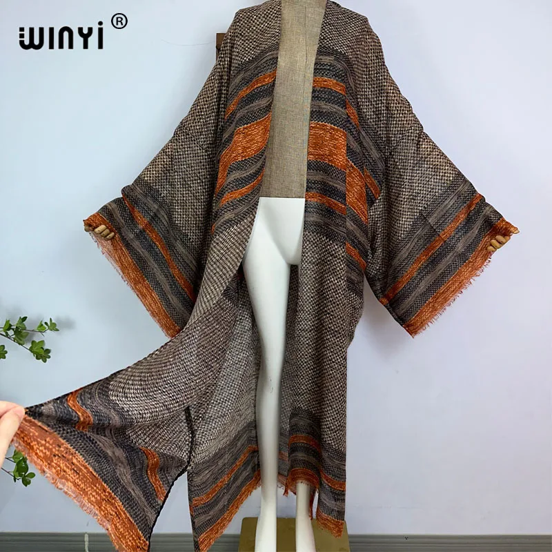 WINYI kimono summer print boho kaftans for woman Cover-up Elegant Cardigan sexy Holiday maxi beach wear swimsuit evening dress