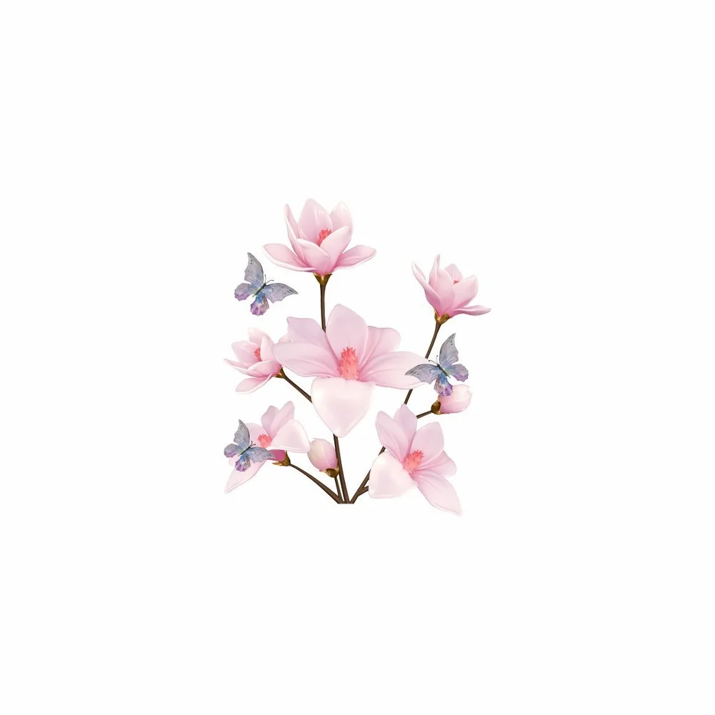 Waterproof Magnolia Butterfly Wall Decal for Bathroom Self PVC Sticker Designed for Smooth Tile Mirror and Glass