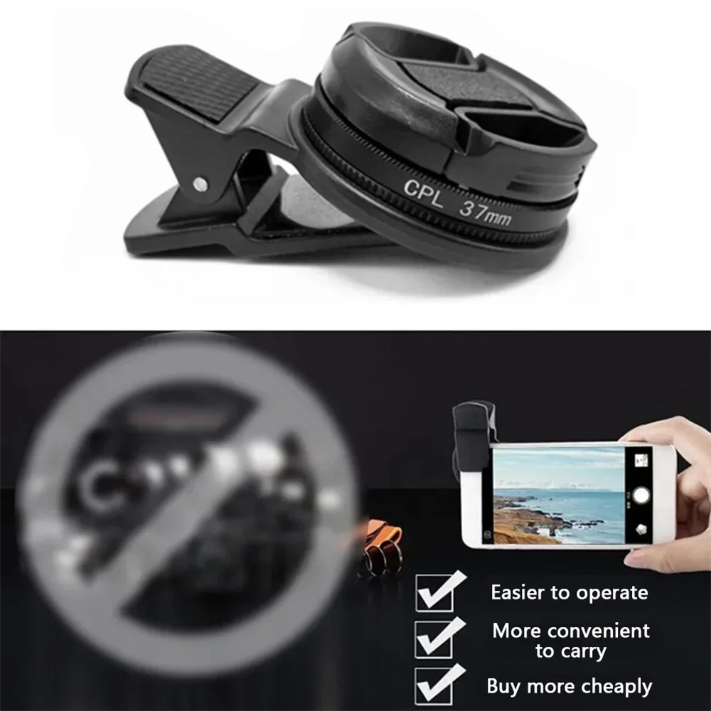 

37MM CPL Filter Circular Camera Black Accessories Universal With Clip Portable Professional Phone Polarizer Wide Angle Lens