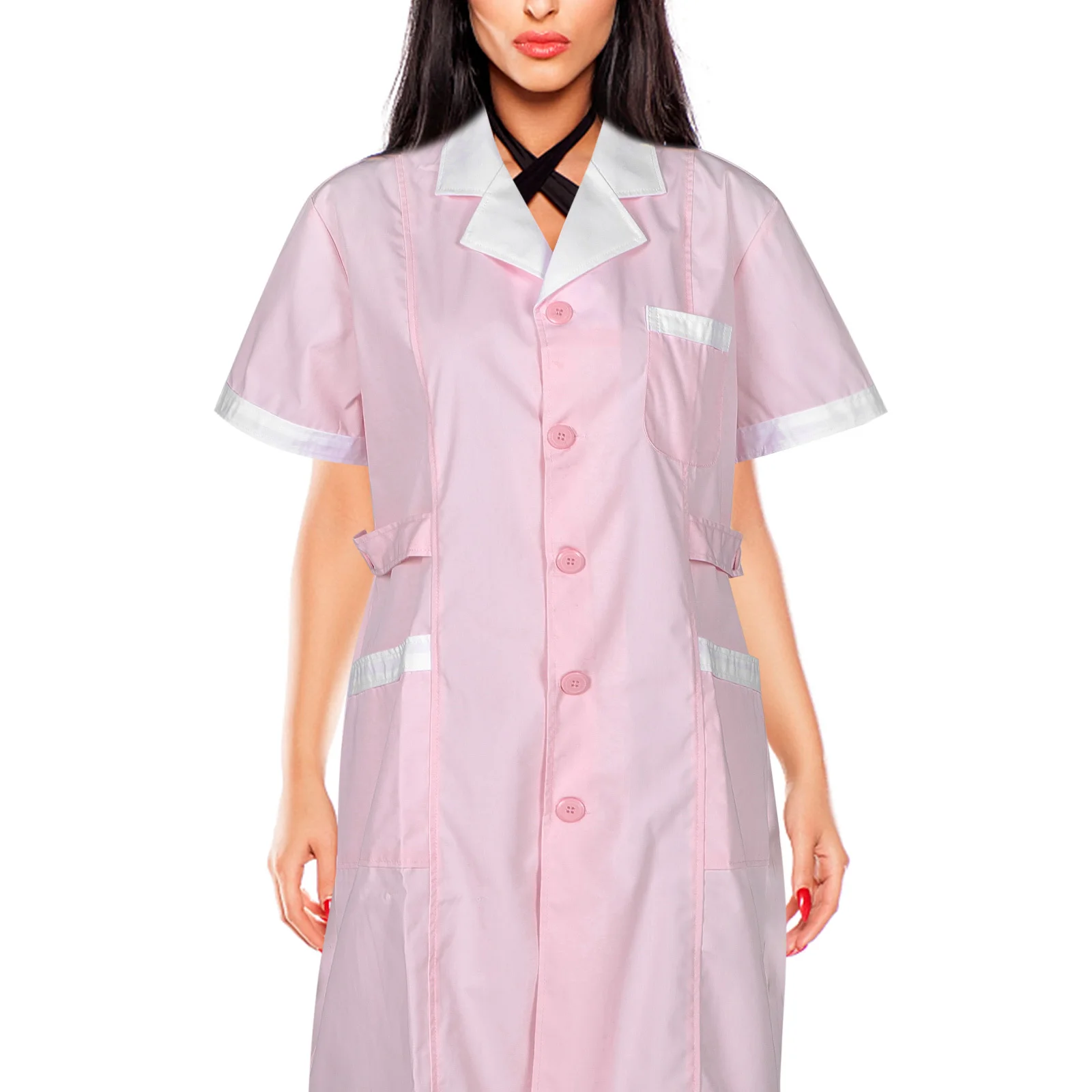 زي ممرضة نسائي قصير الأكمام، بدلة عمل للتمريض عالية الجودة لصالونات التجميل في عيادة المختبر في المستشفى وخفيفة الوزن