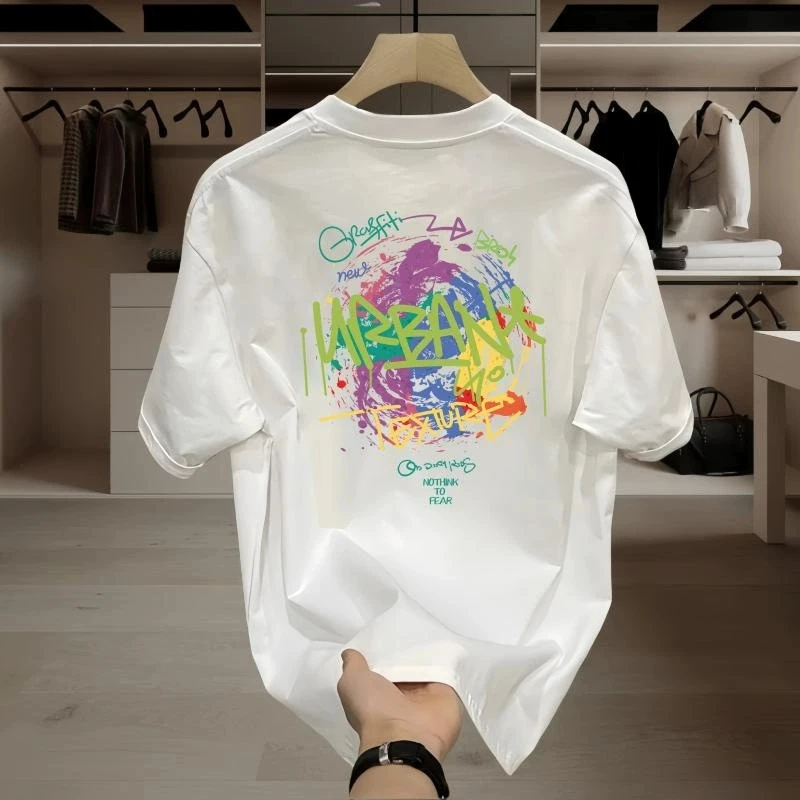 Men's Cotton Fitted T-shirts 5XL Black T Shirt for Men Casual Summer Wear Fashion Letter Print Tee Shirts White Men Clothing