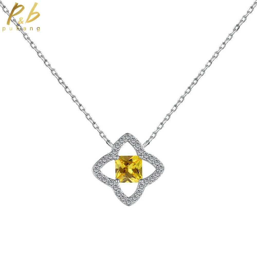 

PuBang Fine Jewelry Yellow/Pink Gem Pendant Necklace 925 Sterling Silver Created Moissanite for Women Wedding Gift Free Shipping