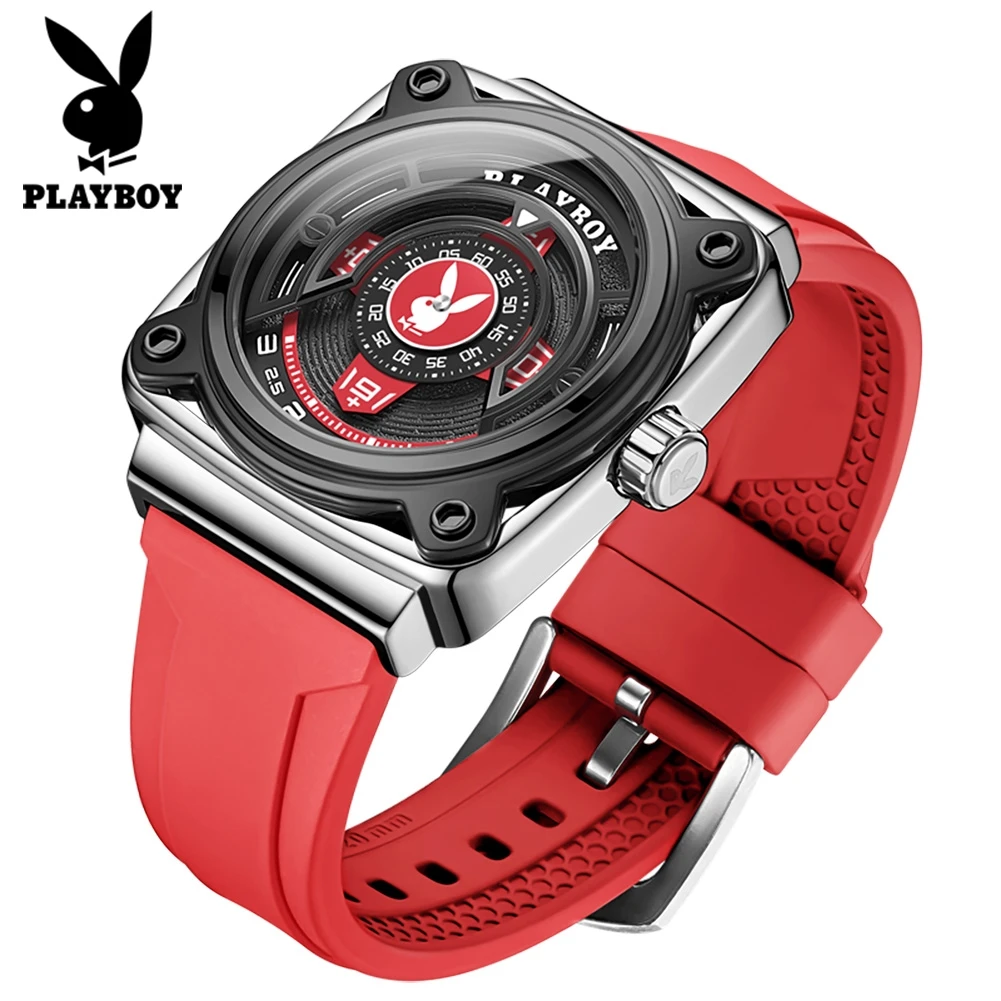 PLAYBOY 3071 Watches Original Brand Import Movement Quartz Watches for Men Fashion Silicone Strap Waterproof Luminous Man Watch