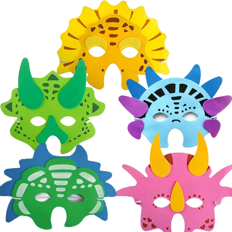 10PCS EVA Foam Dinosaur Mask for Kids Boys Girls Birthday Party Supplies Novelty Funny Masquerade Halloween Costume Props
