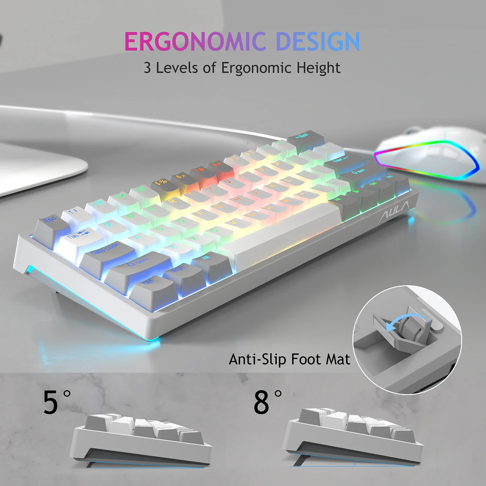 Imagem -03 - Aula-rgb 60 por Cento Teclado Mecânico com Fio Mini Usb Compacto Teclados Hot-swappable com Interruptores Marrons para pc e Laptop