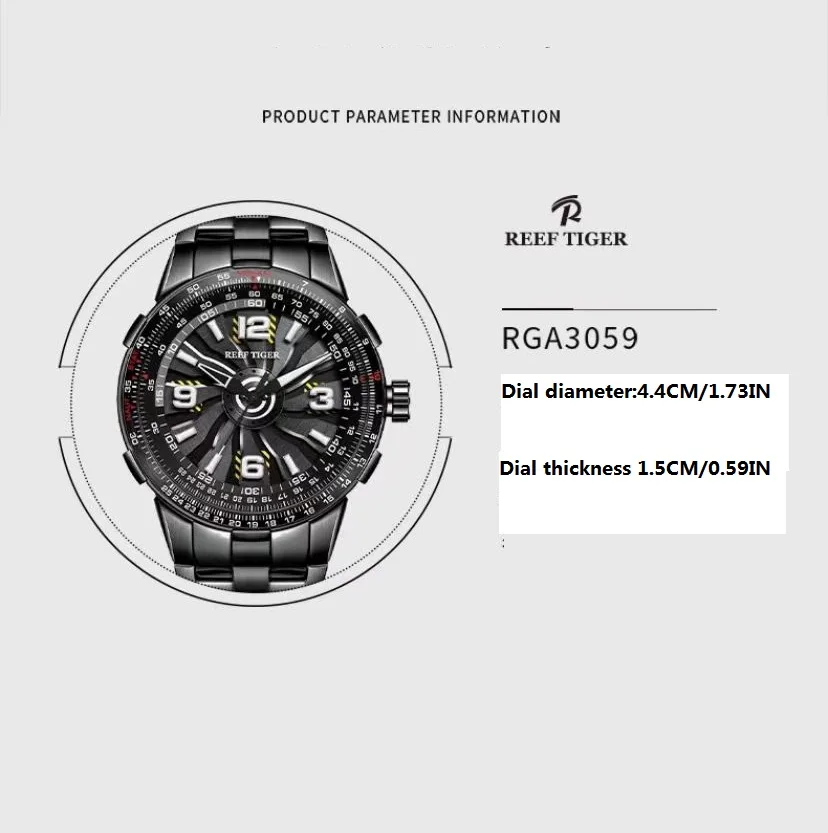 ساعة ميكانيكية أوتوماتيكية للرجال من REEF TIGER، ساعة رجالية عصرية مع قرص دوار وتصميم رواية
