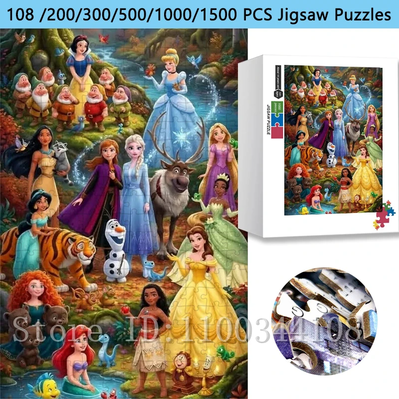

Пазл Disney All-Star Princesses, 108/200/300/500/1000/1500 шт., игрушка-пазл с персонажами мультфильмов, семейная развивающая игра, подарок