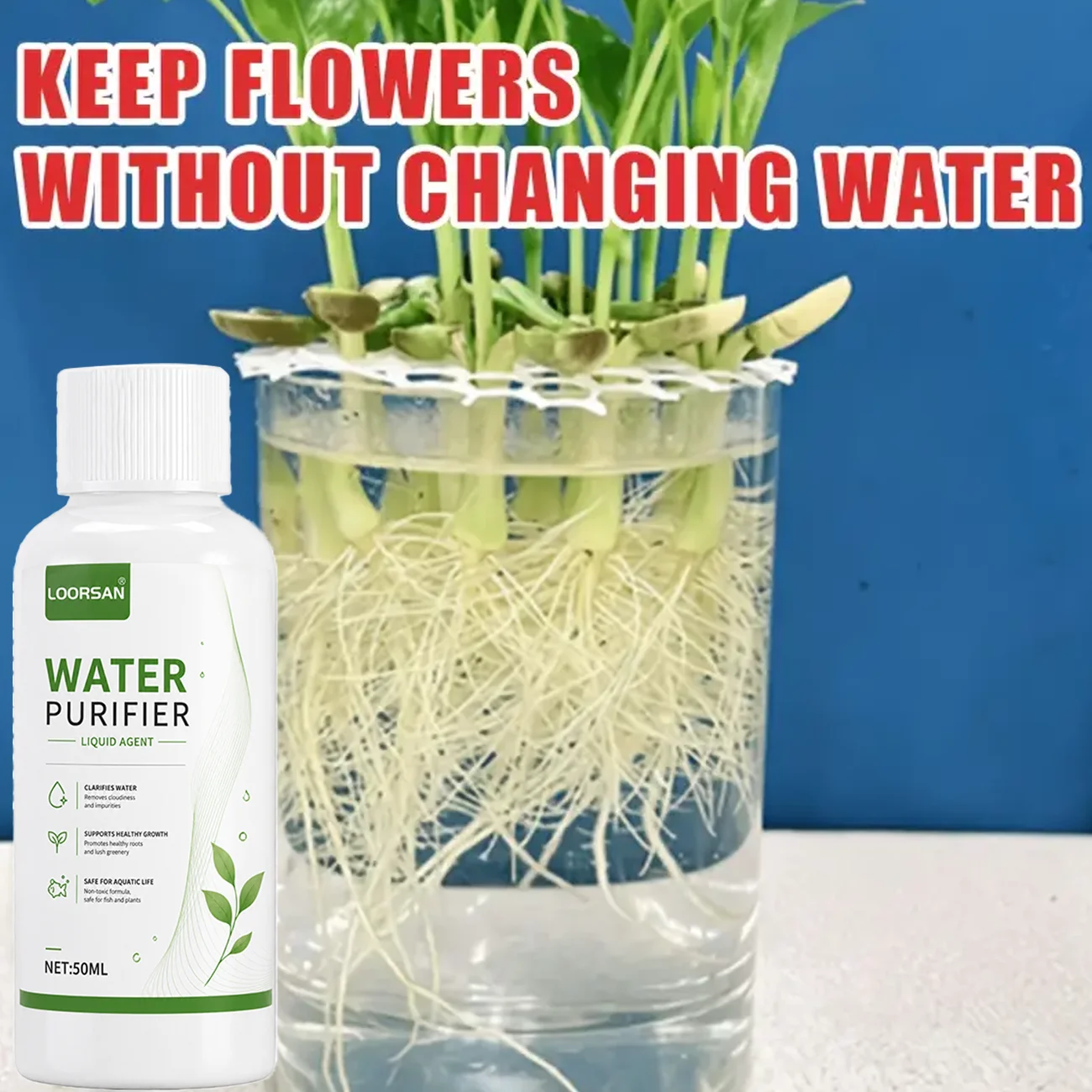 LOORSAN Hydroponic Water Purifier Maintains Clear Water & Fresh Flowers No Need for Water Changes Plant Care Product