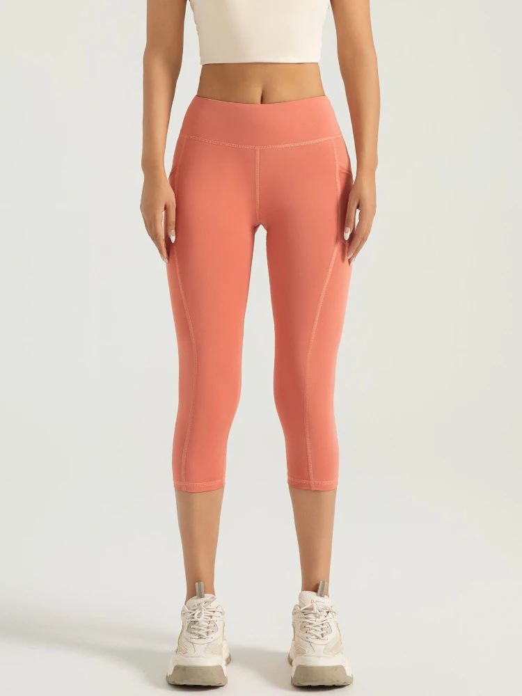 MIML High-Waist Women's Gym Shorts with Side Pocket Seven-Foot Yoga Pants Fitness Butt-Lifting Sporty Tight Pants