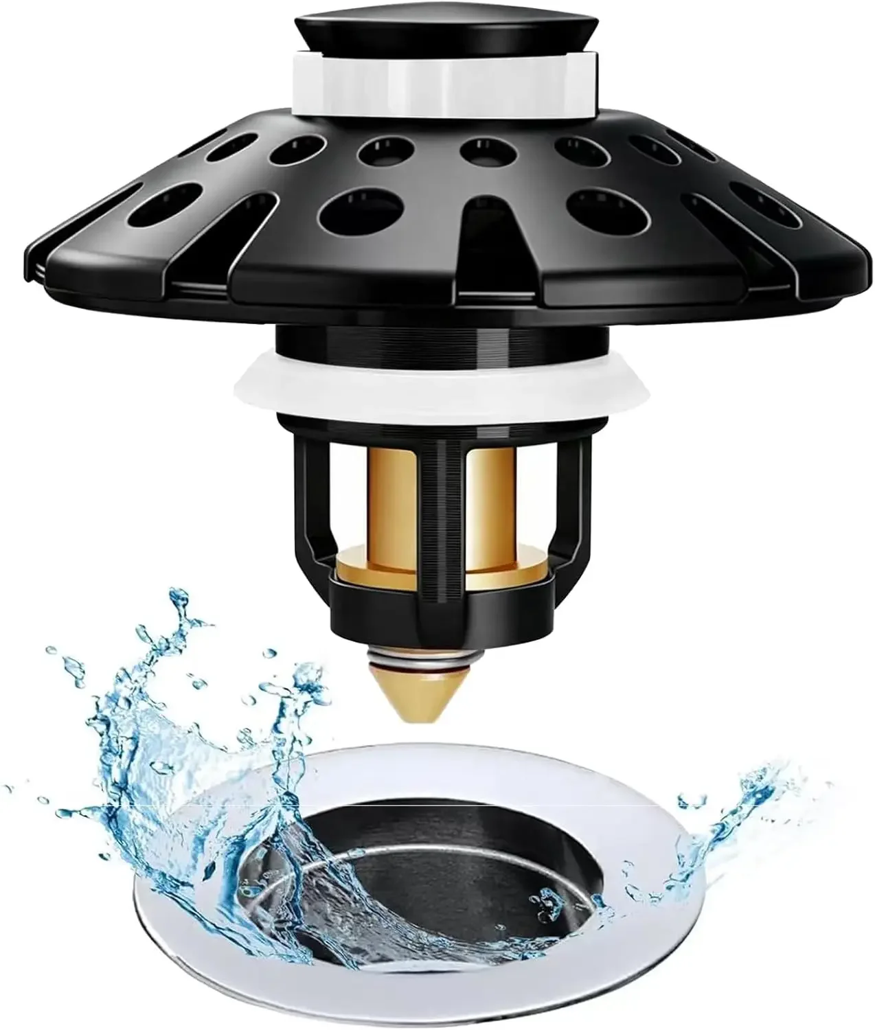 

3 in 1 Pop Up Bathroom Sink Drain Stopper with Hair Catcher, Universal for 1.06-1.6 in Drains, Matte Black