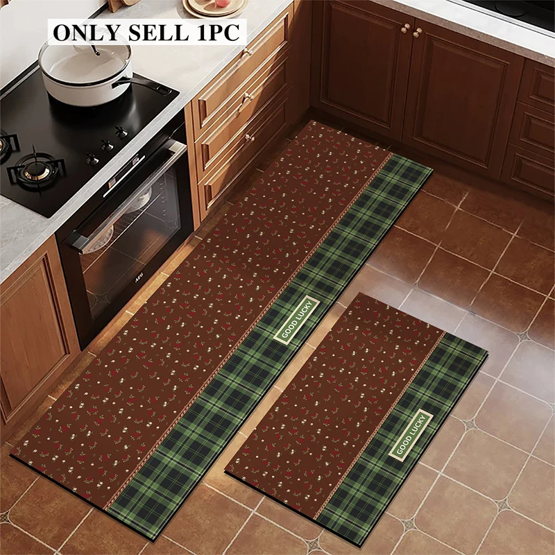 

Floor Mat for Kitchen Pvc Waterproof Leather Carpet Long Vintage Floral Foot Mats Non-slip Oil-proof Home Decoration Rug 주방 카펫
