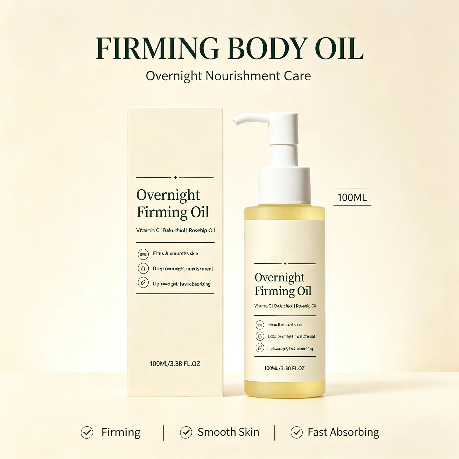 Overnight Firming Face Serum Oil with Rosehip Vitamin C Deep Nourish Lightweight Smooth Skin Hair Care Fast Absorbing Body Oil