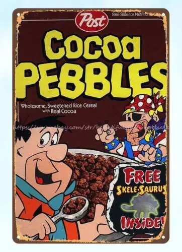 stores that sell decoration 1970s Cocoa Pebbles cereal box art metal tin sign