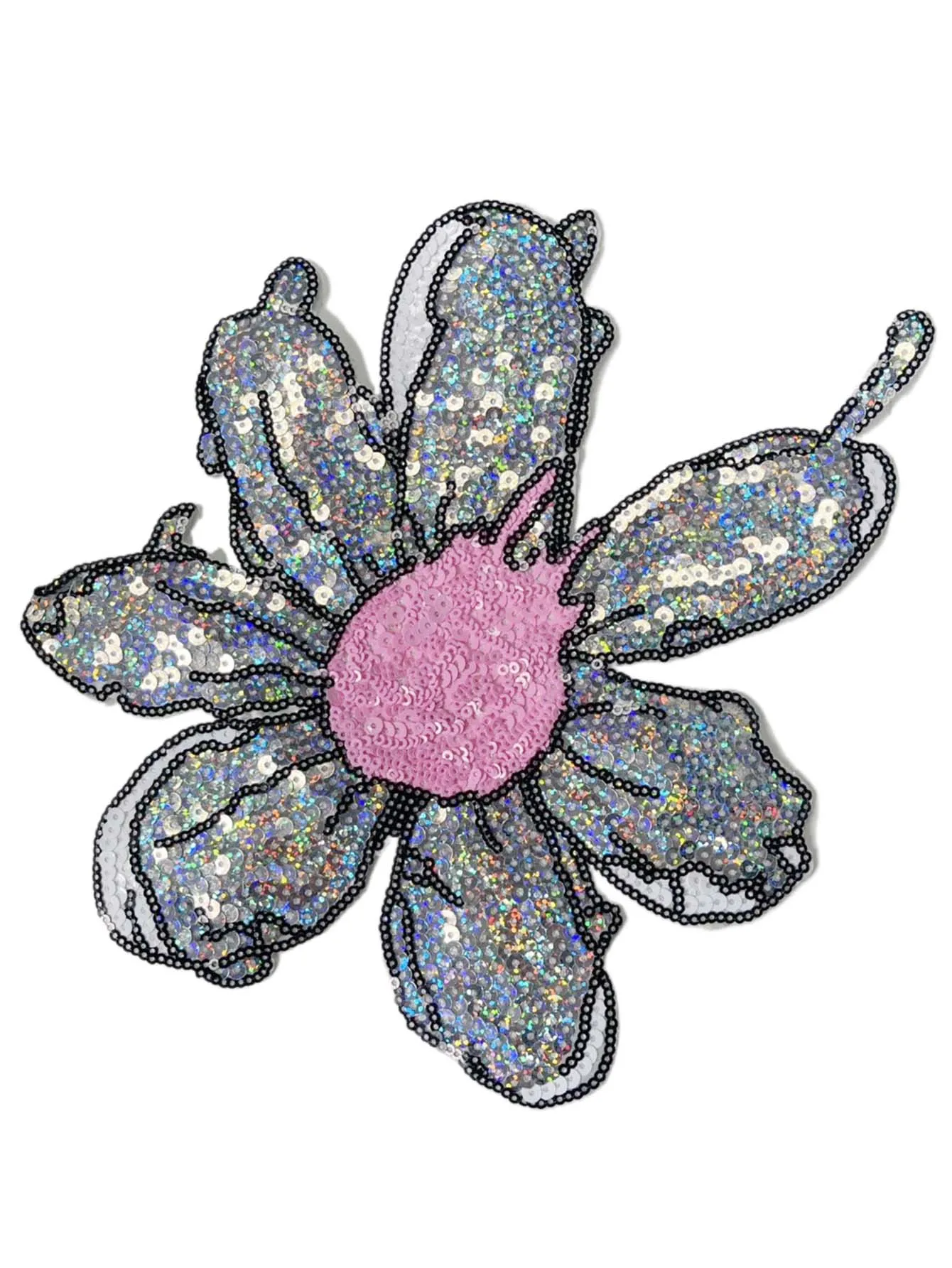 1 Piece Silver Sequined Flower Design Patch Fashion White Shining Iron On Patch for Clothing Decoration DIY Applique