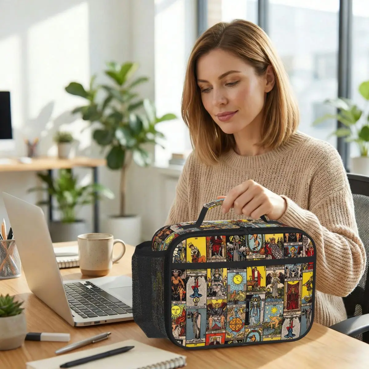Bolsa térmica para el almuerzo con diseño de los Arcanos Mayores del Tarot para mujer, caja térmica para comida, bolsa térmica para oficina, contenedor para almuerzo a prueba de fugas