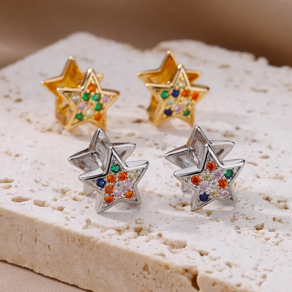 Zirkon Stern Pendientes Ohrringe für Frauen Mädchen Edelstahl Gold Farbe Ohrring Y2k Hochzeit Ästhetischen Schmuck aretes mujer – Detail 5