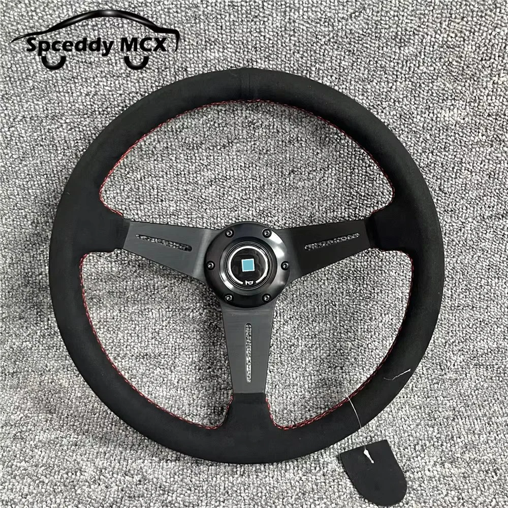 Spceddy MCX  Steering Wheel Deep Dish 14inch 350MM Suede / Real Leather Steering Wheel Sport Red Line
