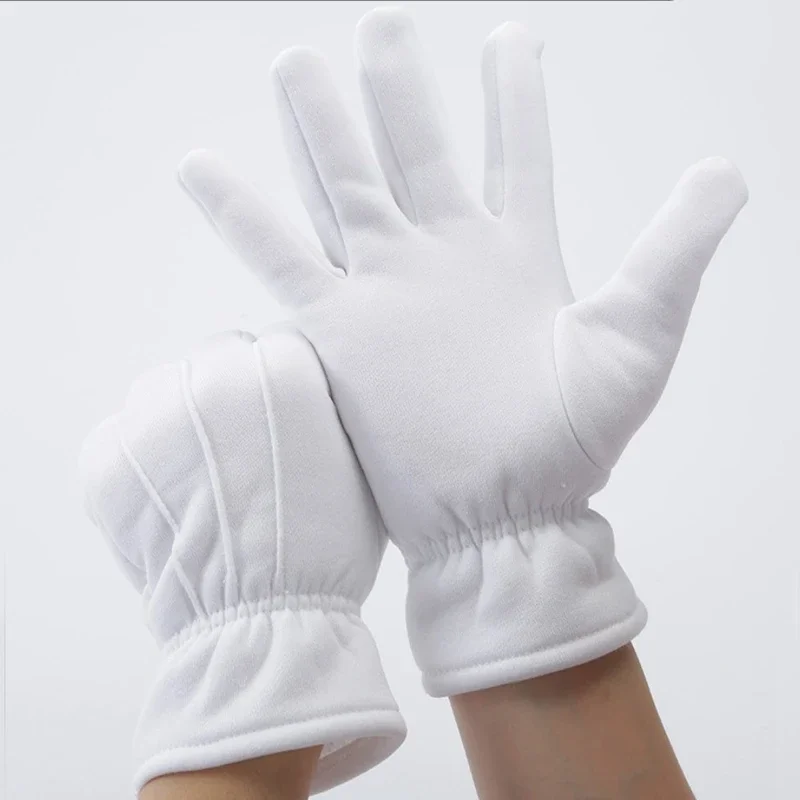 Männer Frauen Winter Verdicken Handschuhe Thermische Warme Weiße Farbe Baumwolle Etikette Formale Smoking Uniform Handschuhe Radfahren Fahrrad Fäustlinge