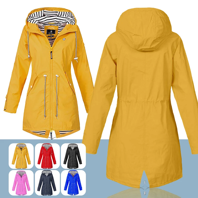 Women Fashion Raincoat Windbreak Rain Outdoor Camping Windproof Jacket Hiking Lightweight Hooded Coats Casual Plus Size S-5XL