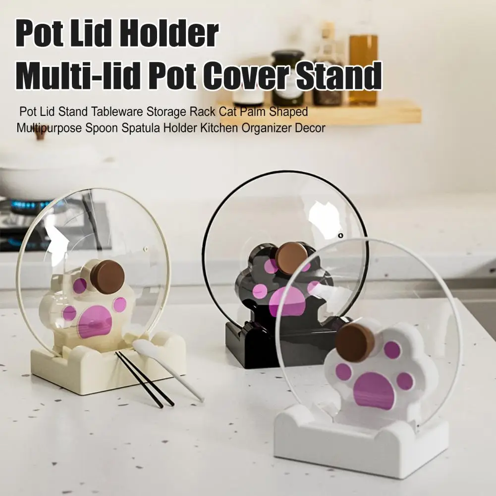

Pot Lid Organizer Cat Palm Shaped Pot Lid Stand Spoon Holder Kitchen Organizer Tableware Storage Rack for Spatulas Decor Piece