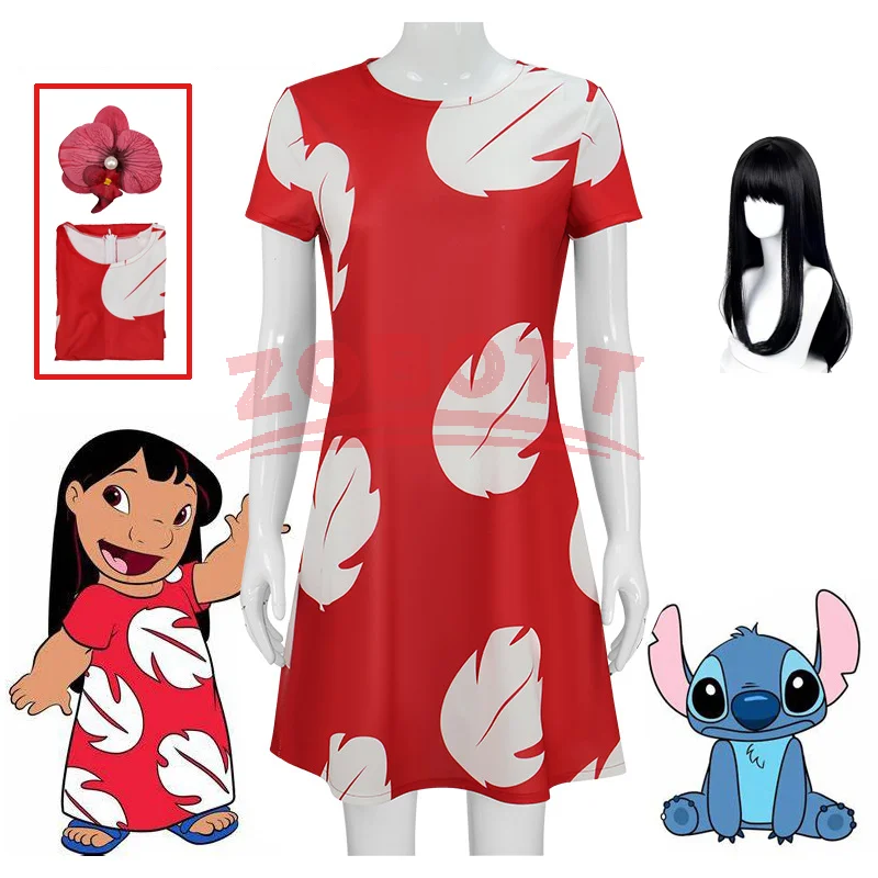 

Lilo Leaf Dress Princess Cosplay Costume Short Sleeve Knee Length Anime Dresses Girl Casual Dresses Cosplay Skirt