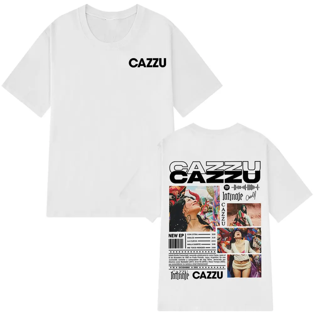 المغني Cazzu جولة 2025 على الوجهين طباعة تي شيرت الرجال النساء موضة تي شيرت القطن عادية س الرقبة الجمالية تي شيرت الشارع الشهير