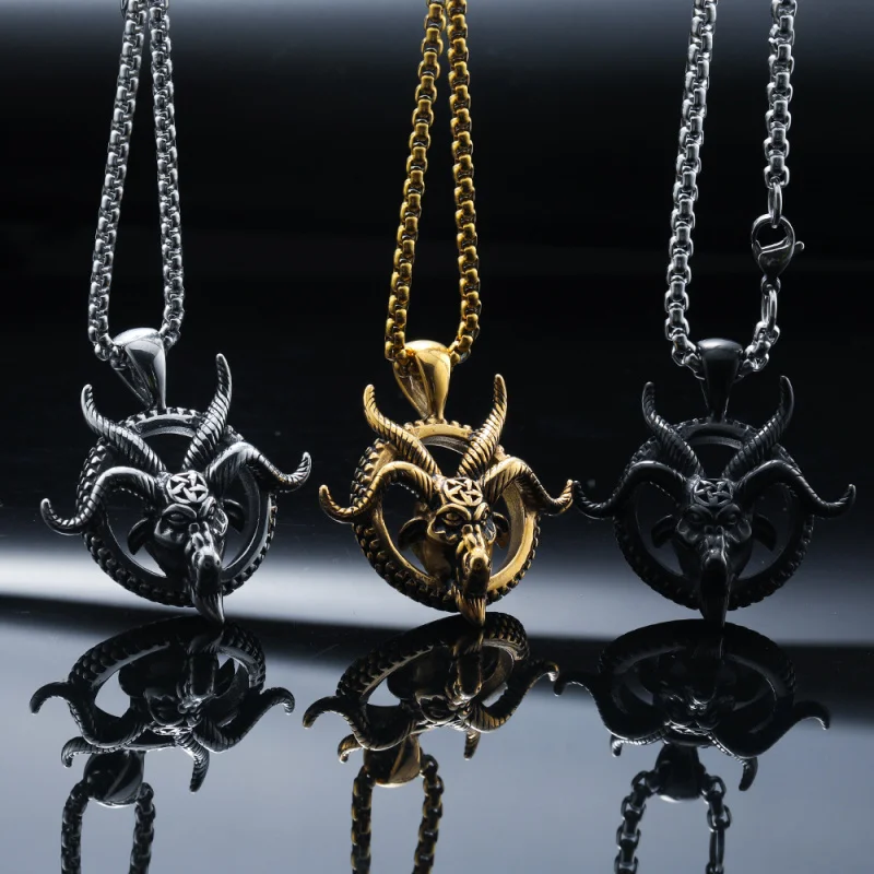 Exquisite und einfache Edelstahl Gothic Goat Head Street Hip-Hop Anhänger Halskette Vielseitige Temperament Schmuck Geschenk