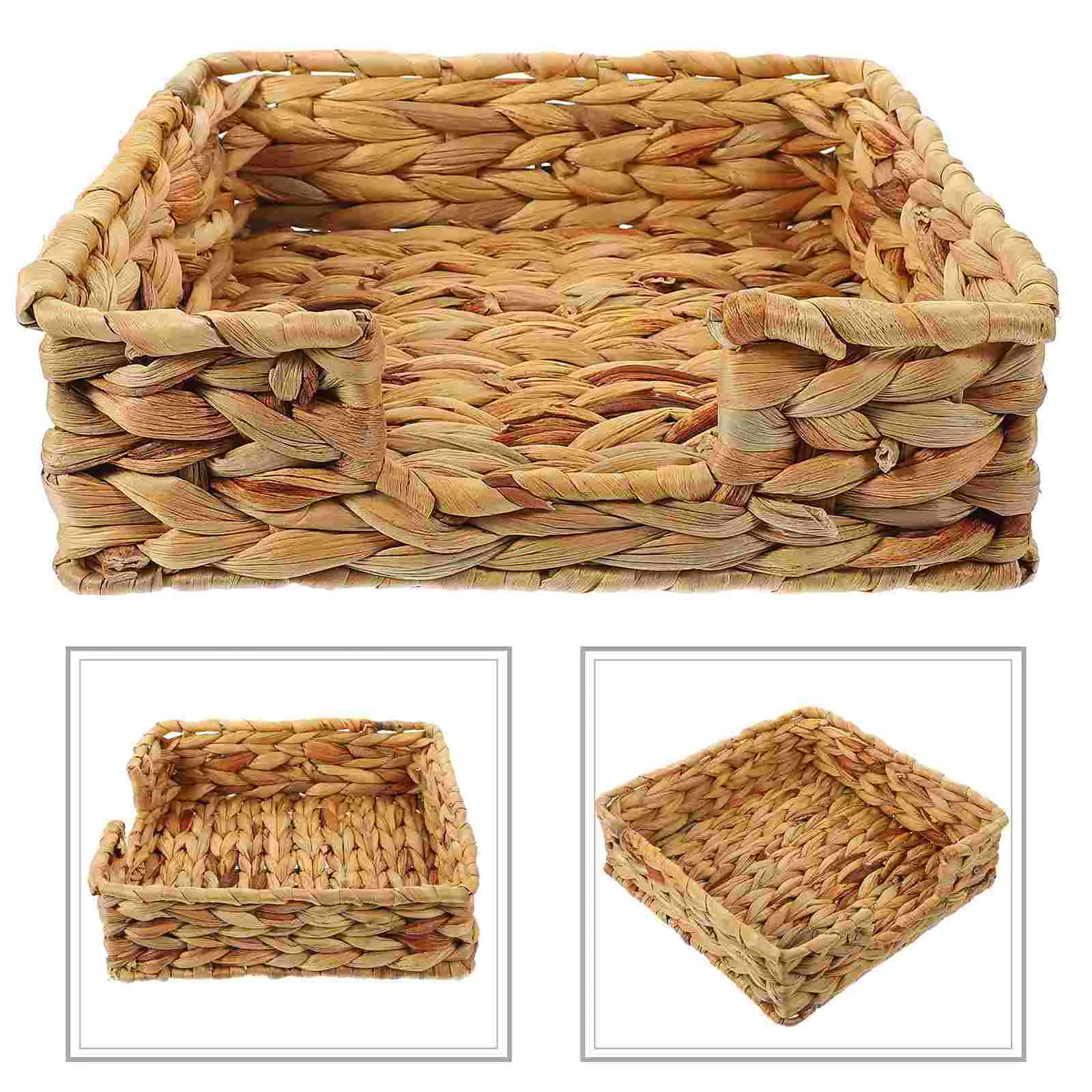 

Storage Basket Woven with Lid Baskets Black for Paper Napkins Organizer Sundries Wicker