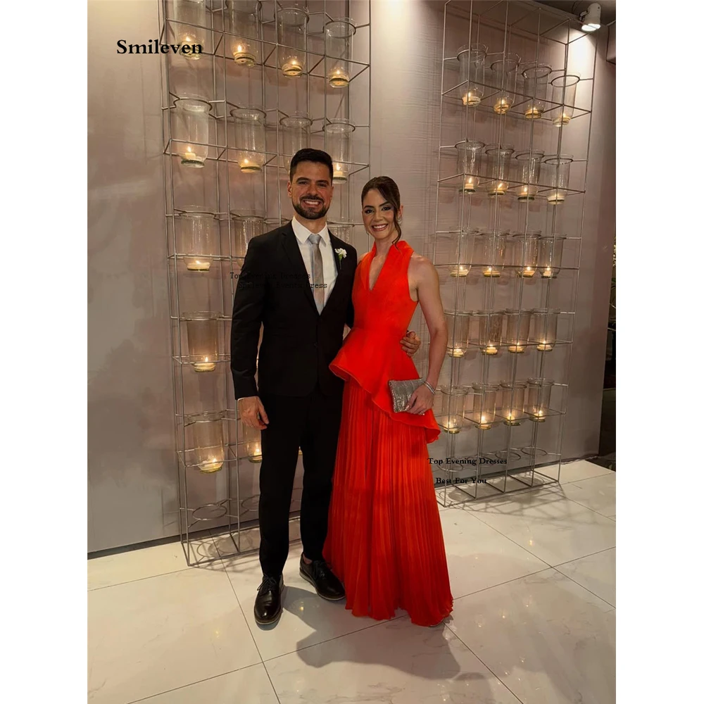 

Smileven Sexy Halter Evening Dress Pleats Sleeveless Prom Party Dresses Women Maxi Prom Gowns Customized