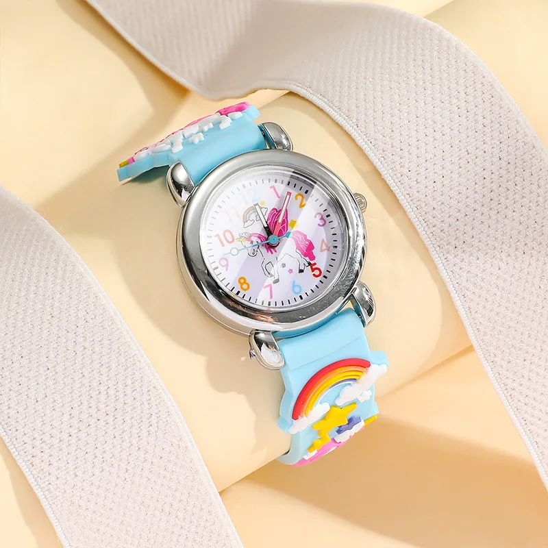 Rainbow Winged Unicorn Children's Watch Pegasus Soft Silicone Strap Waterproof Kids Cartoon Watch Birthday Gift for Children