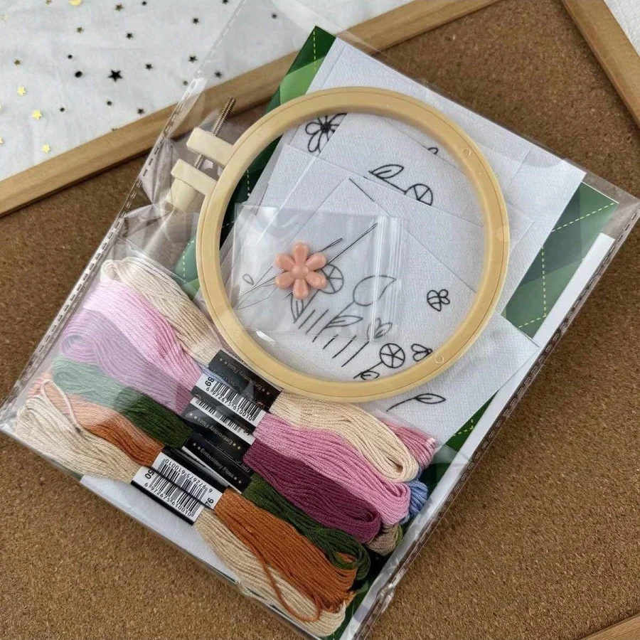 1 conjunto de adesivos estabilizadores de bordado solúvel em água com kit de bordado de argola de bambu para roupas de reparo de marcação criativa diy