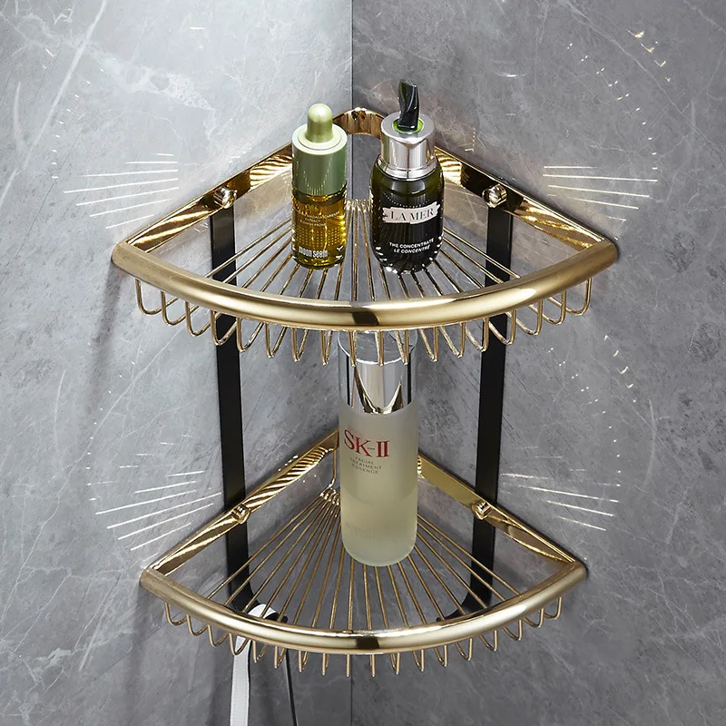 Tuqiu bathroom Corner Shelf Gold and Black  bathroom shelves Brass Storage Organizier shampoo holder  holder