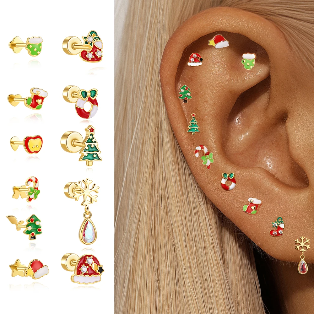 

ROXI 925 Sterling Silver Earrings For Women Christmas Tree Apple Gifts Piercing Earring Oil Drip Fine Jewelry Stud Pendientes