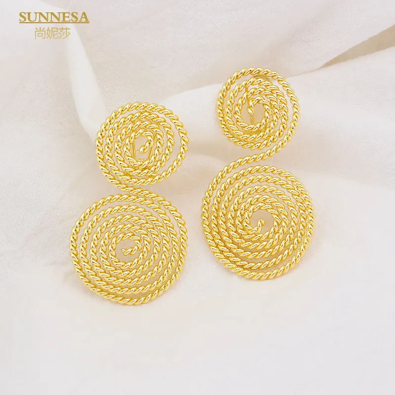 SUNNESA Braid Design Gold Color Drop Earrings Elegant Dubai Big Earrings for Women Italian 18k Gold Plated African Jewelry