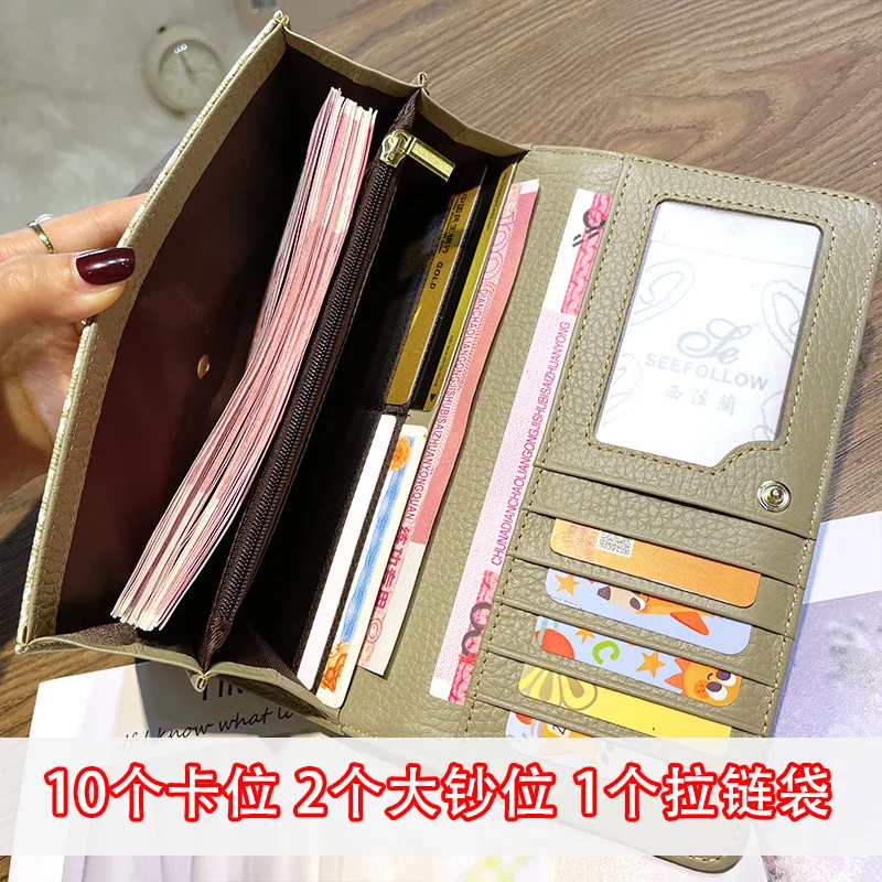 Genuine Leather for Lady New Fashion Long Purse for Women Large Capacity RFID Credit Cards Holder Card Organizer Phone