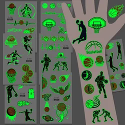 10 Sheets Sports Basketball Theme Luminous Temporary Tattoos Team Game Body Face Sticker for Kids Boy Birthday Party Decoration