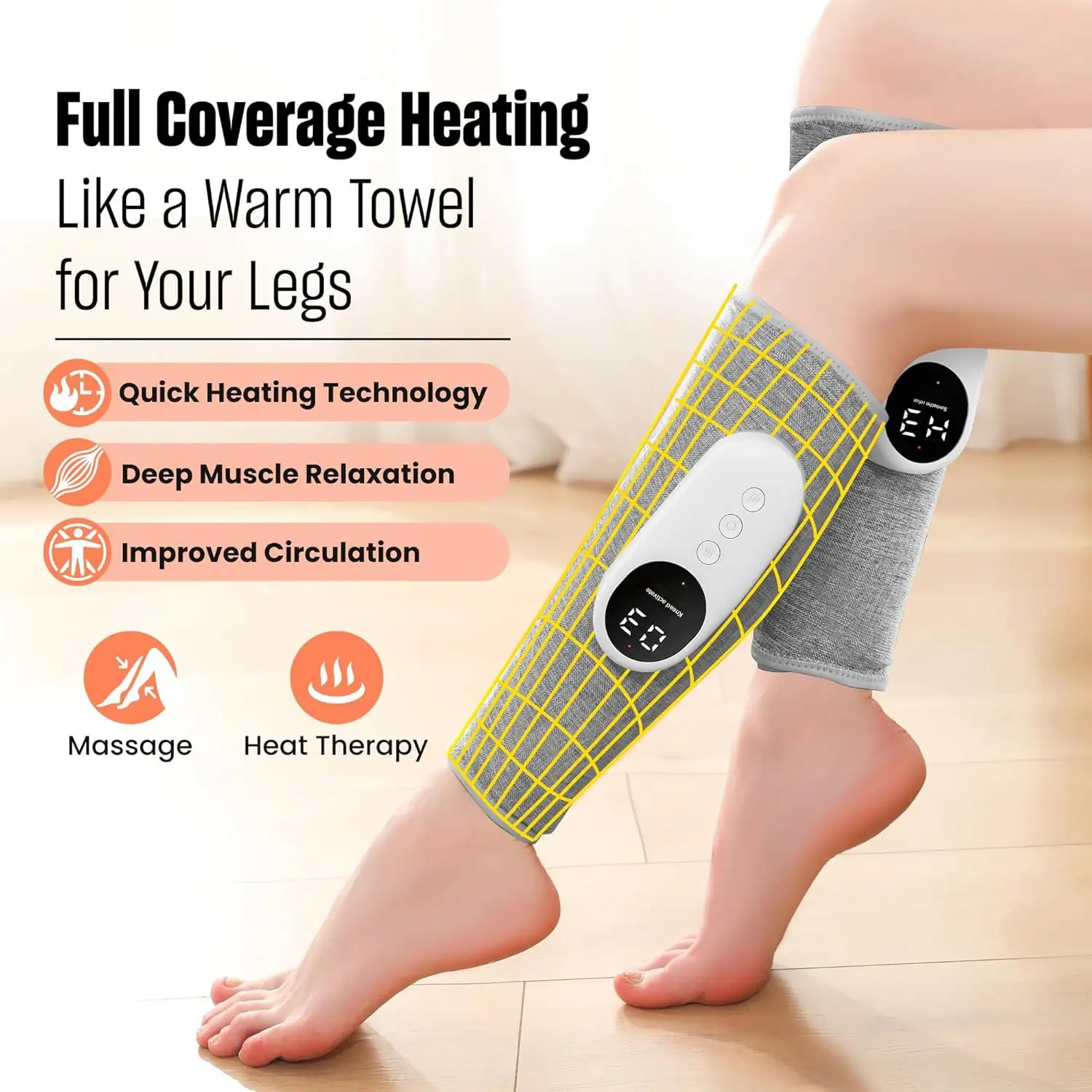 Air Wave Calf Massager 360 Full Wrap, Heated Kneading Leg Massager 3 Levels, Relax Tired Legs for Men Women Seniors
