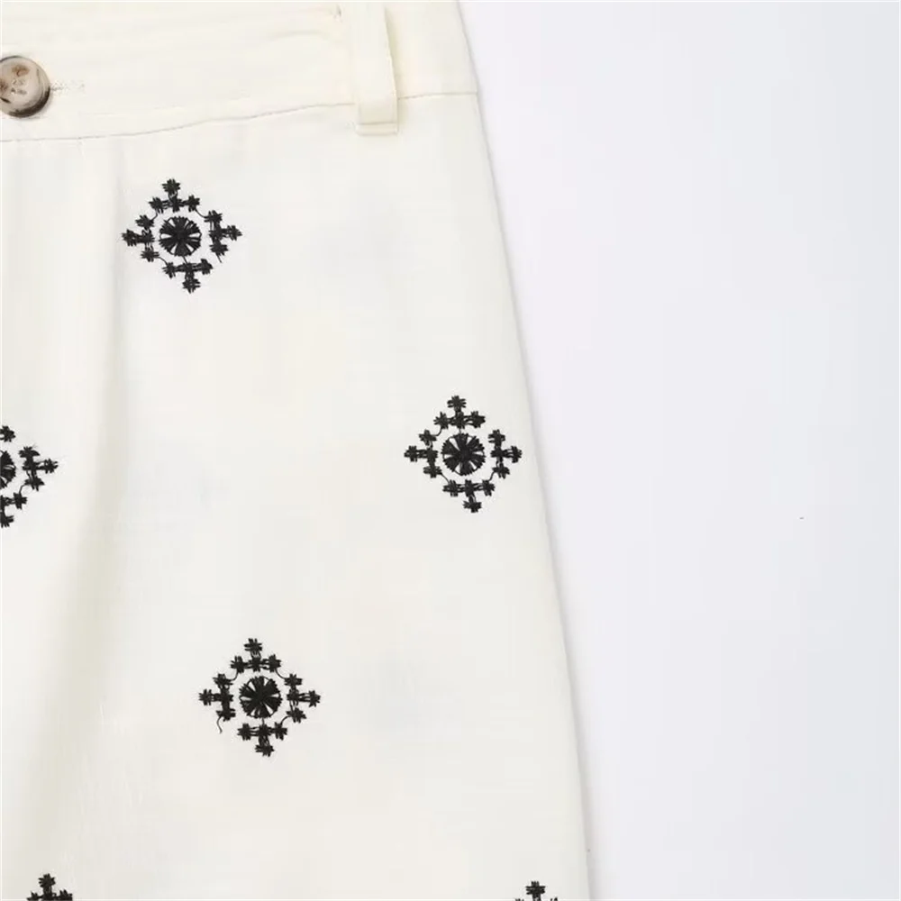 Women's new pure cotton linen snowflake pattern embroidery, fashionable and versatile, popular online, same hot selling pants