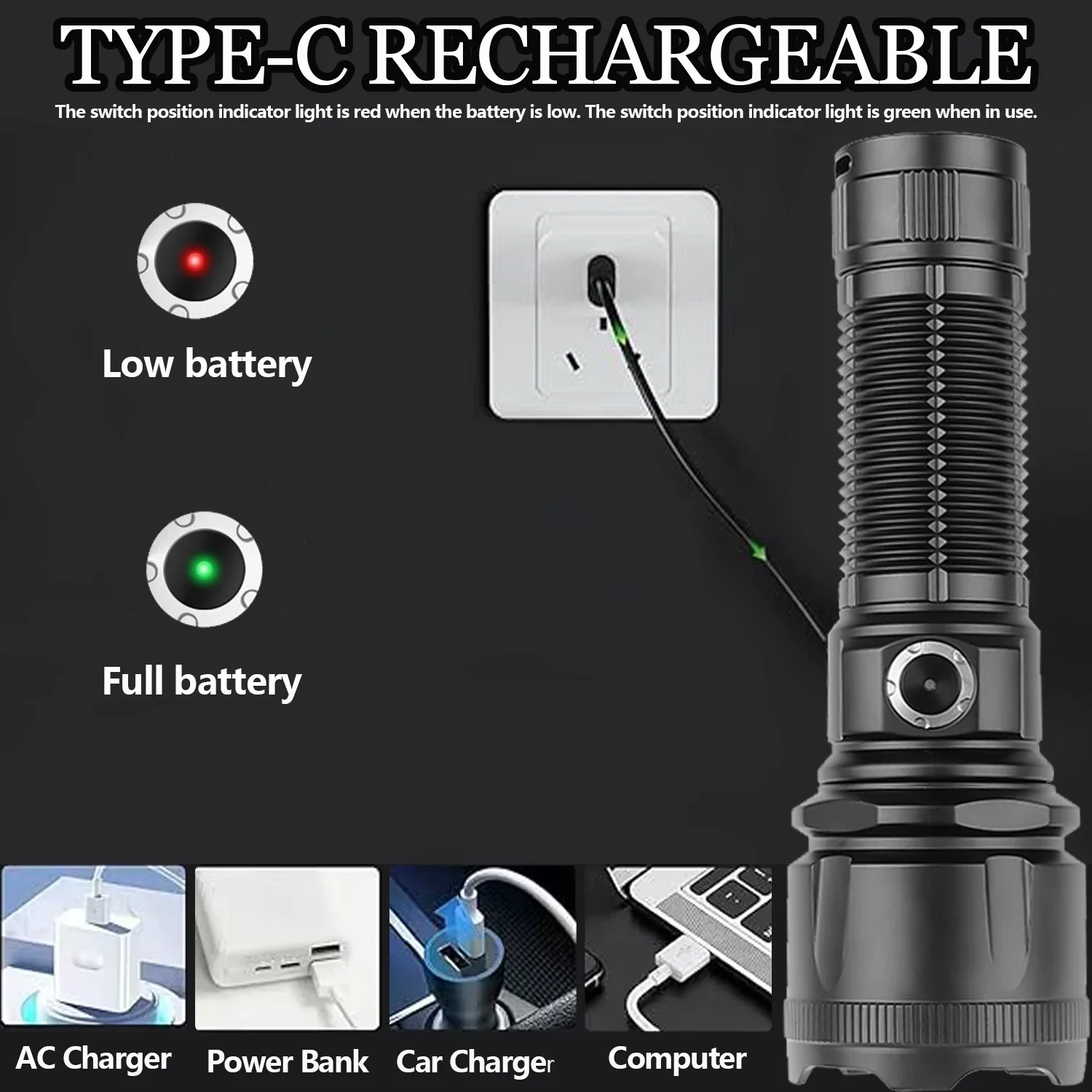 Powerfull LED Flashlight Zoom Long Shot Handlight USB Rechargeable Highlight Torch Outdoor Waterproof Camping Lantern Work Light