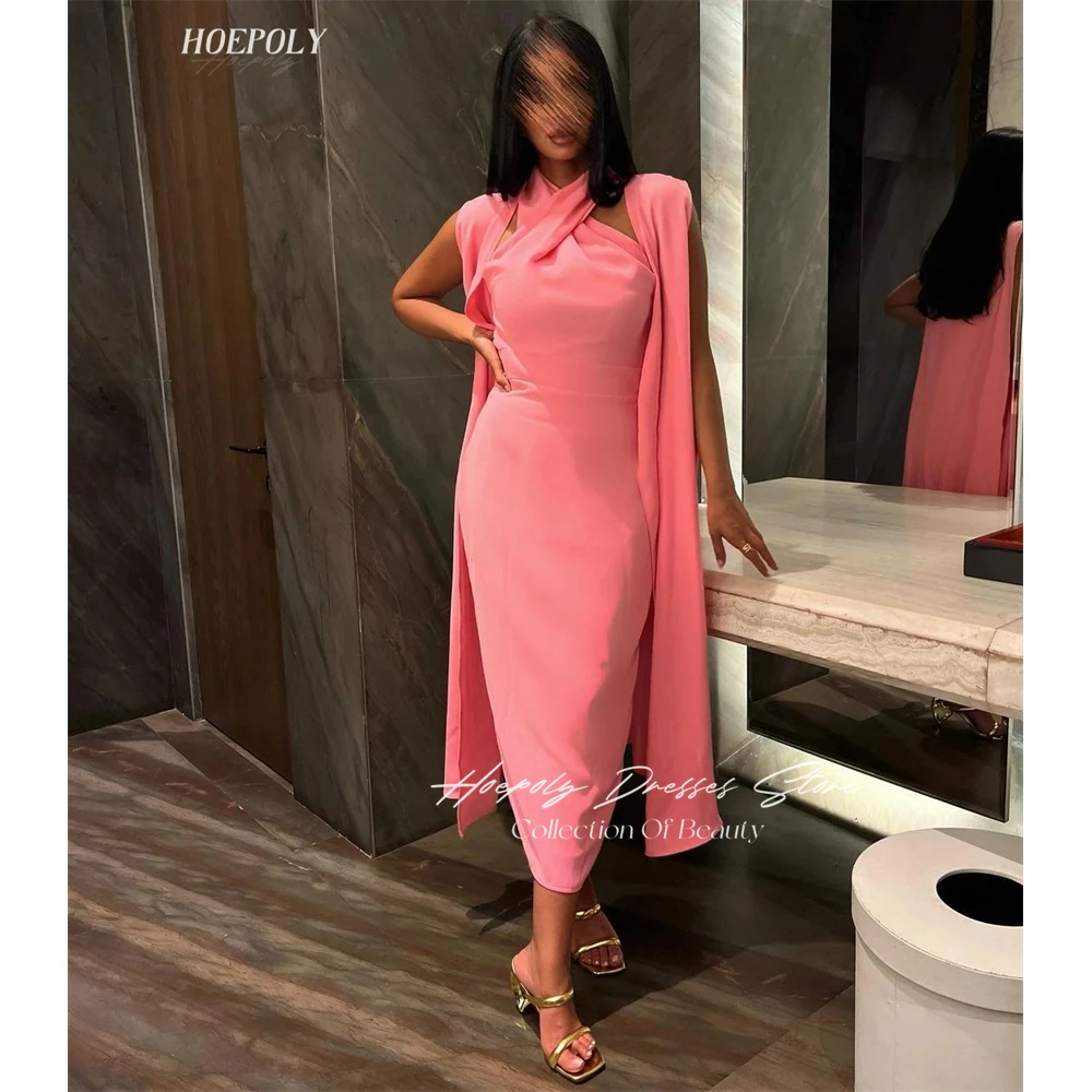 

Hoepoly Halter Neckline Prom Dress Shawl Long Sleeves With Ankle Length Evening Elegant Party Dress For Women 2023