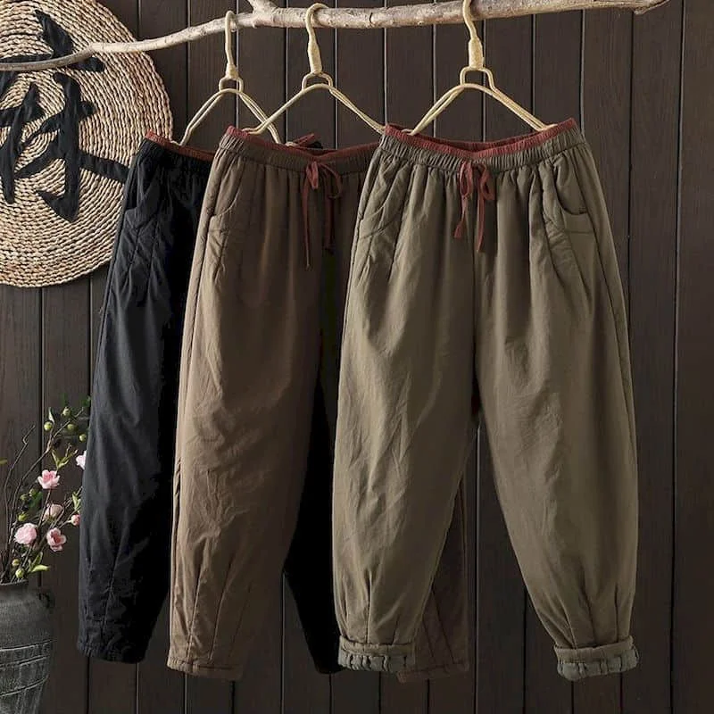 Harem Pants for Women Korean Style Vintage Trousers Women Lightweight Cotton Added Casual Quilted Lantern Pants Women Clothing