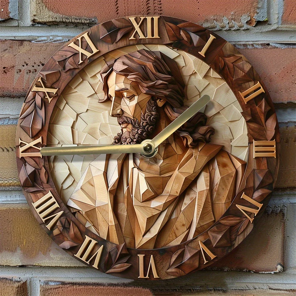 

2D Effects Silent Wall Clock , Jesus Theme Decoration , DIY Clock Spring Entrance Decor - Men's Christmas Gift - Includes Clock