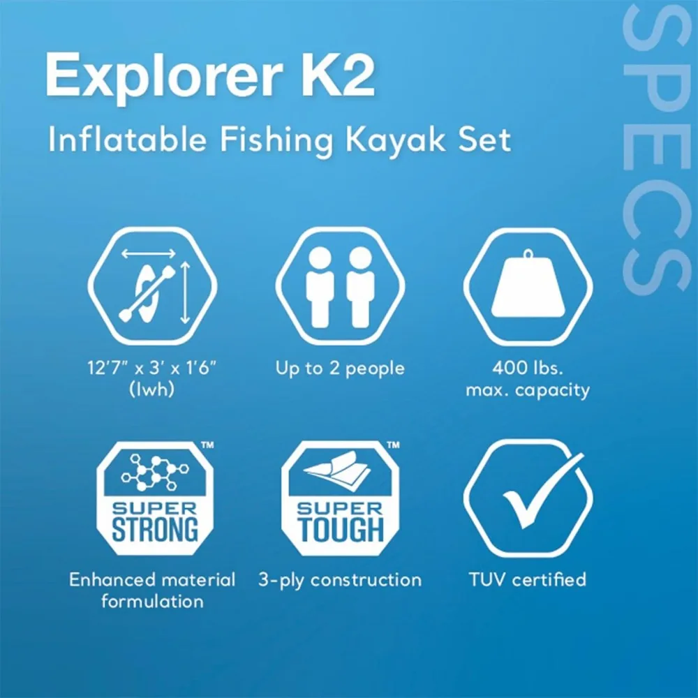 68309EP Excursion Pro K2 Inflatable Kayak Set: Includes Deluxe 86in Kayak Paddles and High-Output Pump image 3