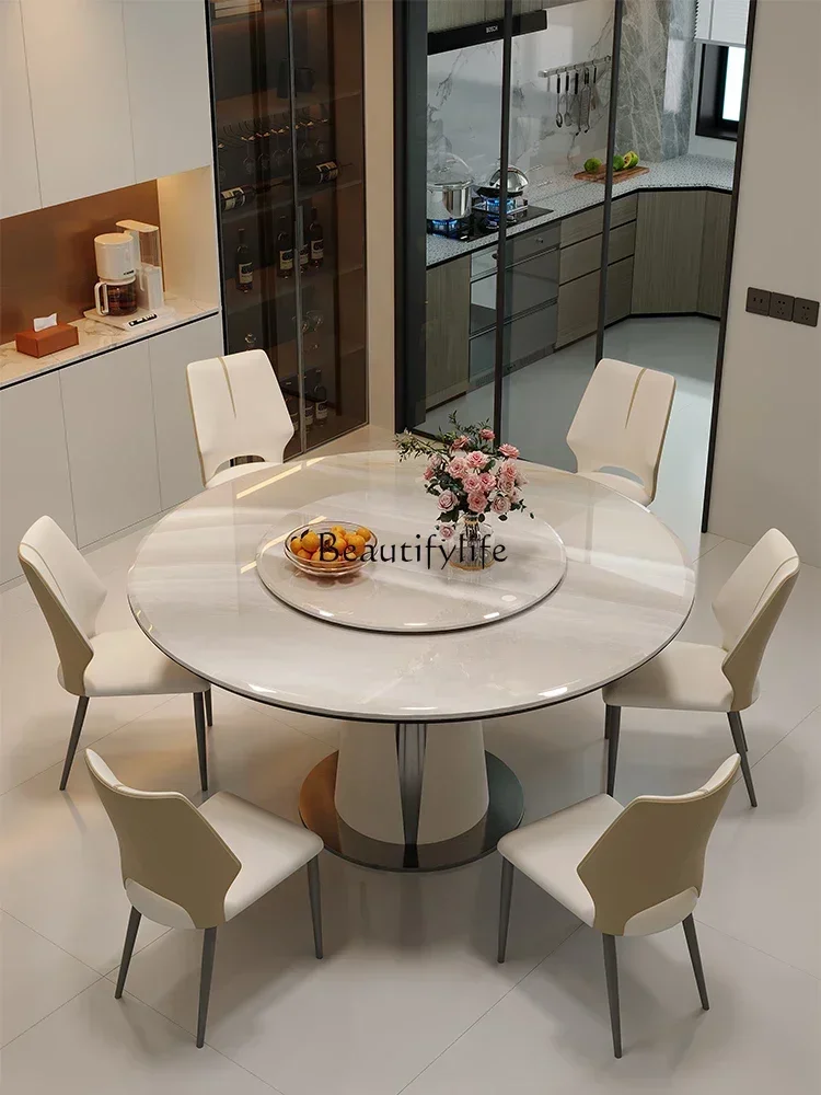 

Round rock slab dining table 2024 new Italian light luxury modern restaurant dining table