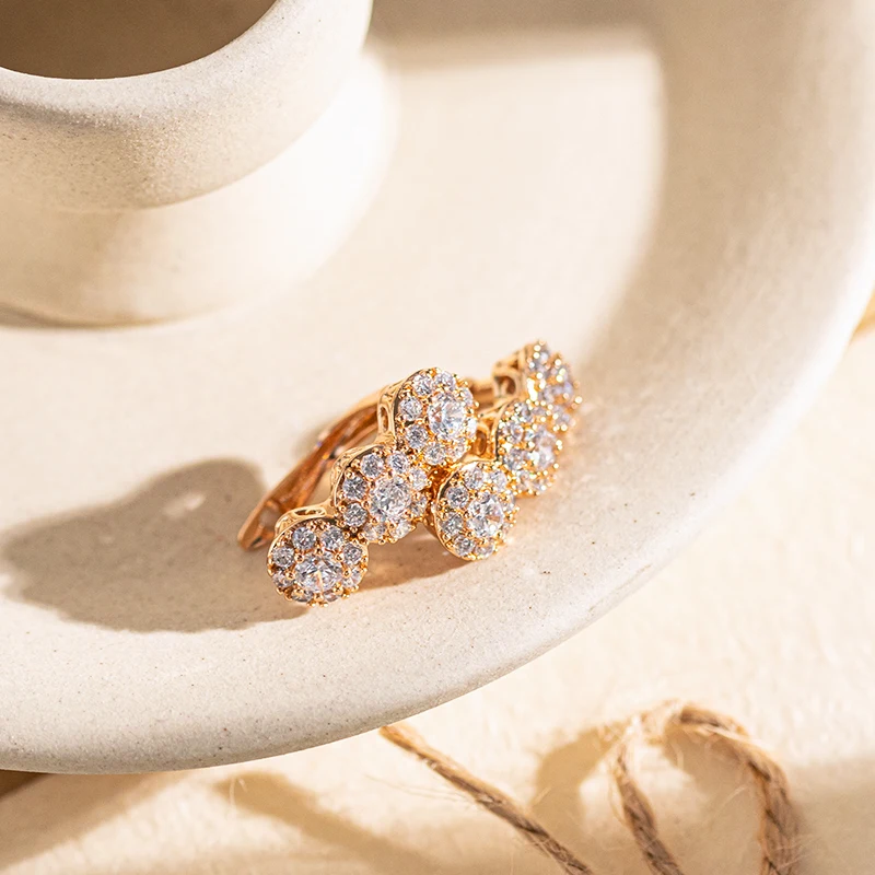 Kinel Luxury 585 Rose Gold Color Women Dangle Earrings Geometry Full Natural Zircon Geometry Bride Wedding Fine Daily Jewelry
