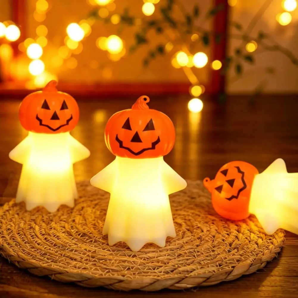 Safe Halloween Lights Halloween Decoration Pumpkin Ghost Night Light Flameless Led Candle with Warm Glow Hangable Tabletop Party
