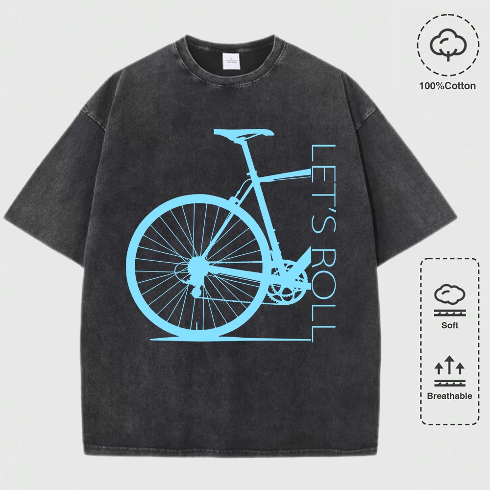 

Bicycle Route Design Washed T-Shirt Women Summer All-Match Tee Shirts Cotton Street Tee Top Hip Hop Multicolor Woman Clothes