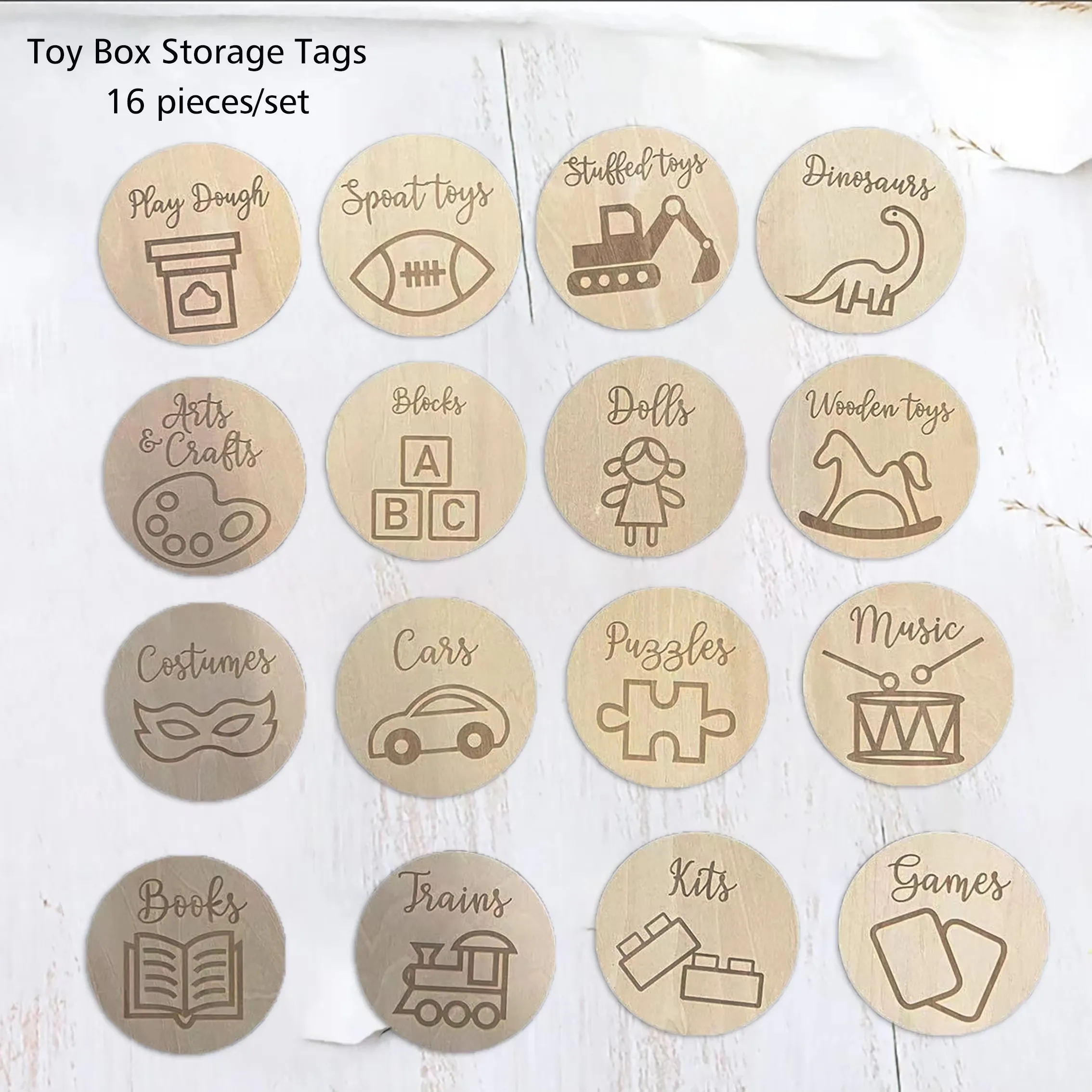 Wooden Trofast Labels Toy Box Storage Label Tags Playroom Decor  Round Chips Wooden Toys Labels