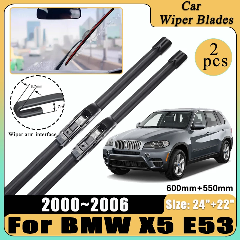 

For BMW X5 E53 2000-2003 2004 2005 2006 Car Wiper U-type Soft Rubber Boneless Wiper Quiet Durable Automotive 24"+22" Accessories