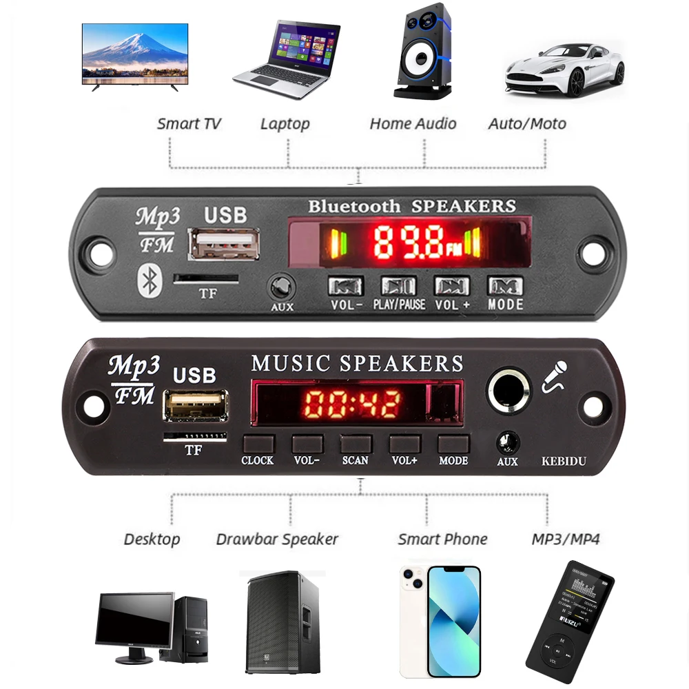 KEBIDU 120W Wzmacniacz Bluetooth Odtwarzacz MP3 Bezprzewodowy Samochodowy Dekoder MP3 WAV Płytka Dekodująca DC 12V Odtwarzacz Muzyki Moduł Radia FM Do Samochodu Domu — zdjęcie produktu 4